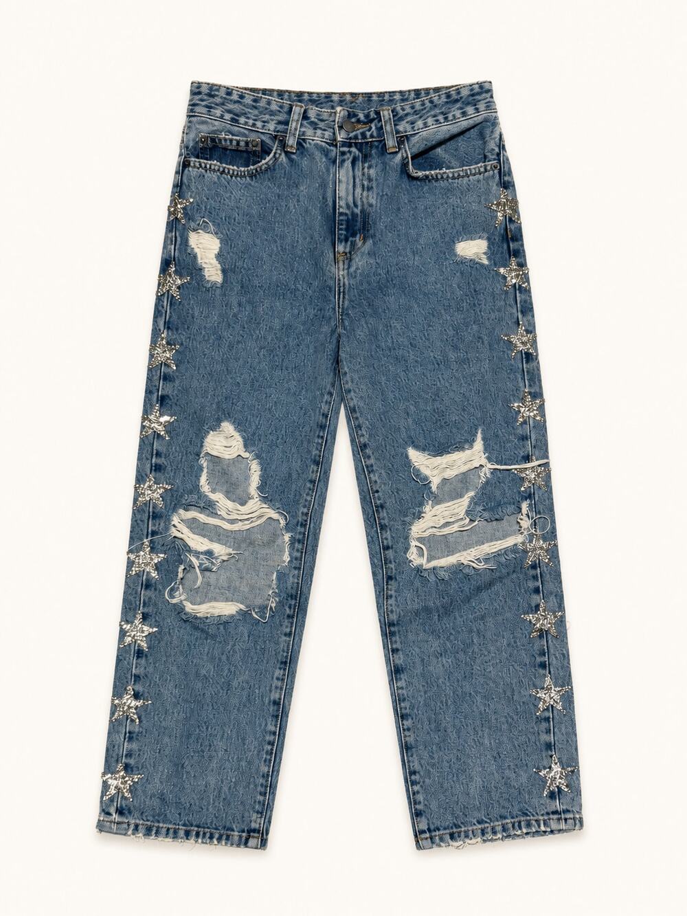 CARMAR Los Angeles Size 26 Distressed Rhinestone Star Straight Leg Jeans